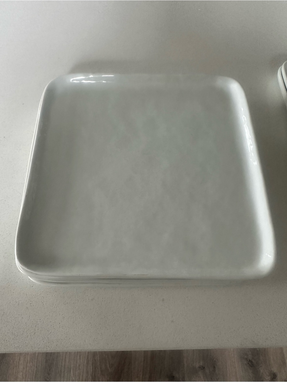 Crate&Barrel Glossy White Square Dinner Plates set of 8